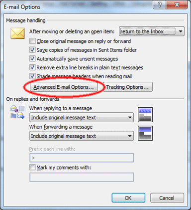 Outlook Advanced Email Options